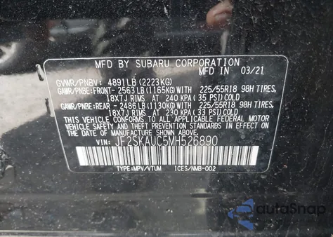 2021 Subaru Forester Limited from USA, damaged, VIN JF2SKAUC5MH526890
